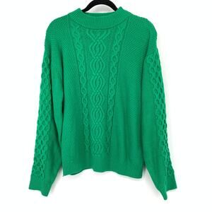 Urban Outfitters Aran Cable Knit Mock Neck Sweater Womens M Kelly Green Oversize